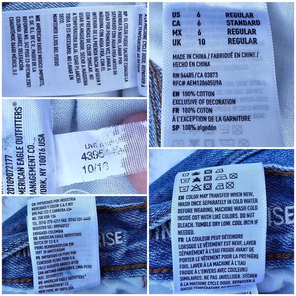 Two Tone Stretch Denim Jeans American Eagle Sz 6 Vintage Hi-Rise Crop Button Fly - Picture 6 of 10